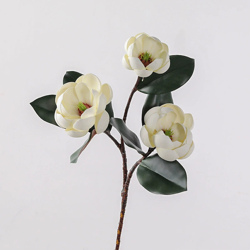 Branche de Magnolia Artificiel 70 cm, Fleur Touche Réelle, Décoration d'Intérieur Élégance Rétro, Bouquet Mariage Champêtre, Composition Florale