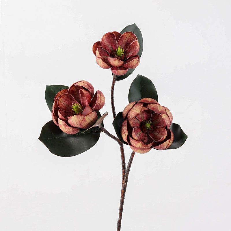 Branche de Magnolia Artificiel 70 cm, Fleur Touche Réelle, Décoration d'Intérieur Élégance Rétro, Bouquet Mariage Champêtre, Composition Florale
