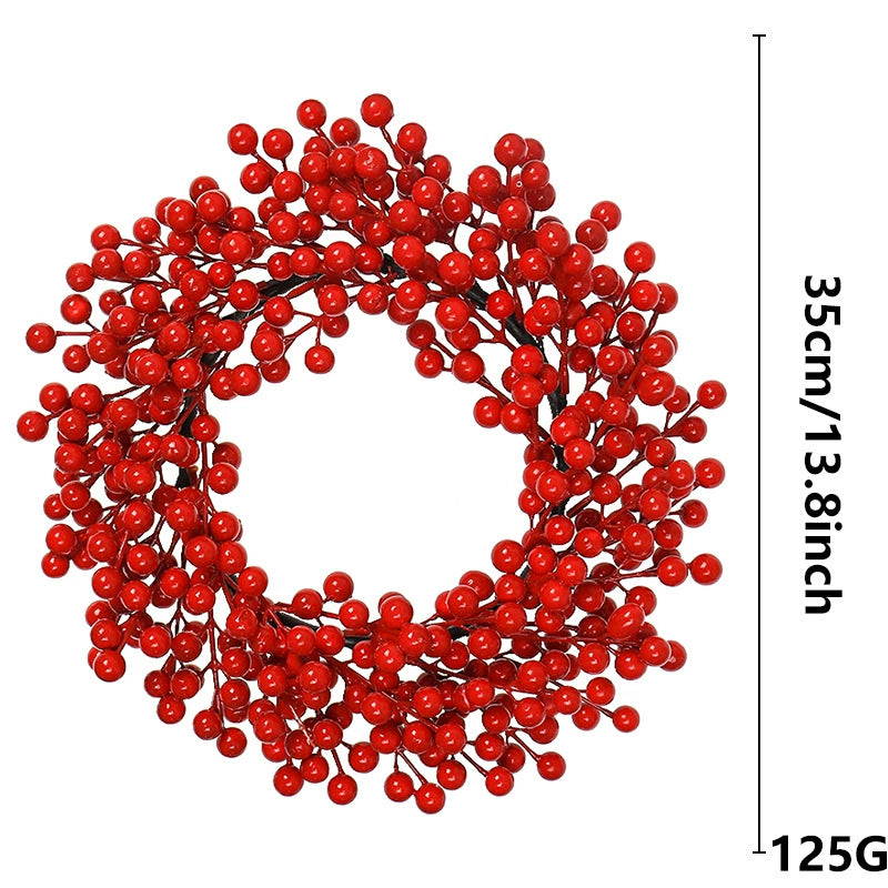 Couronne de Noël Artificielle avec Baies Rouges, Décoration de Porte Élégante, Style Rustique Campagne Chic, pour Fêtes, Mariage et Maison