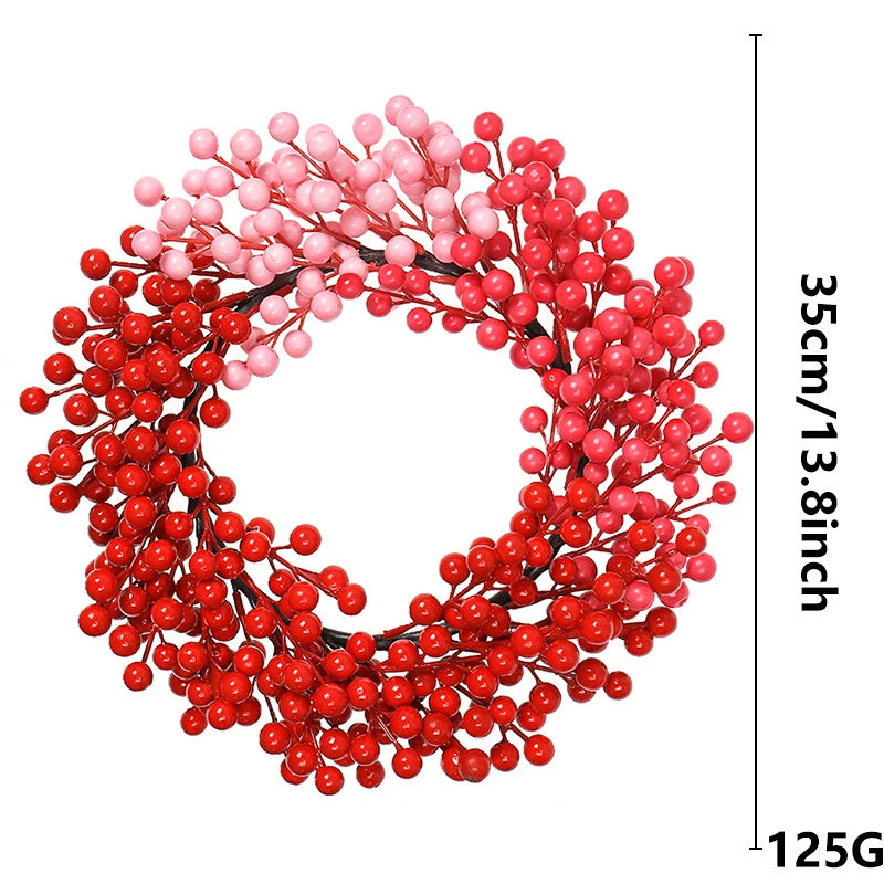 Couronne de Noël Artificielle avec Baies Rouges, Décoration de Porte Élégante, Style Rustique Campagne Chic, pour Fêtes, Mariage et Maison