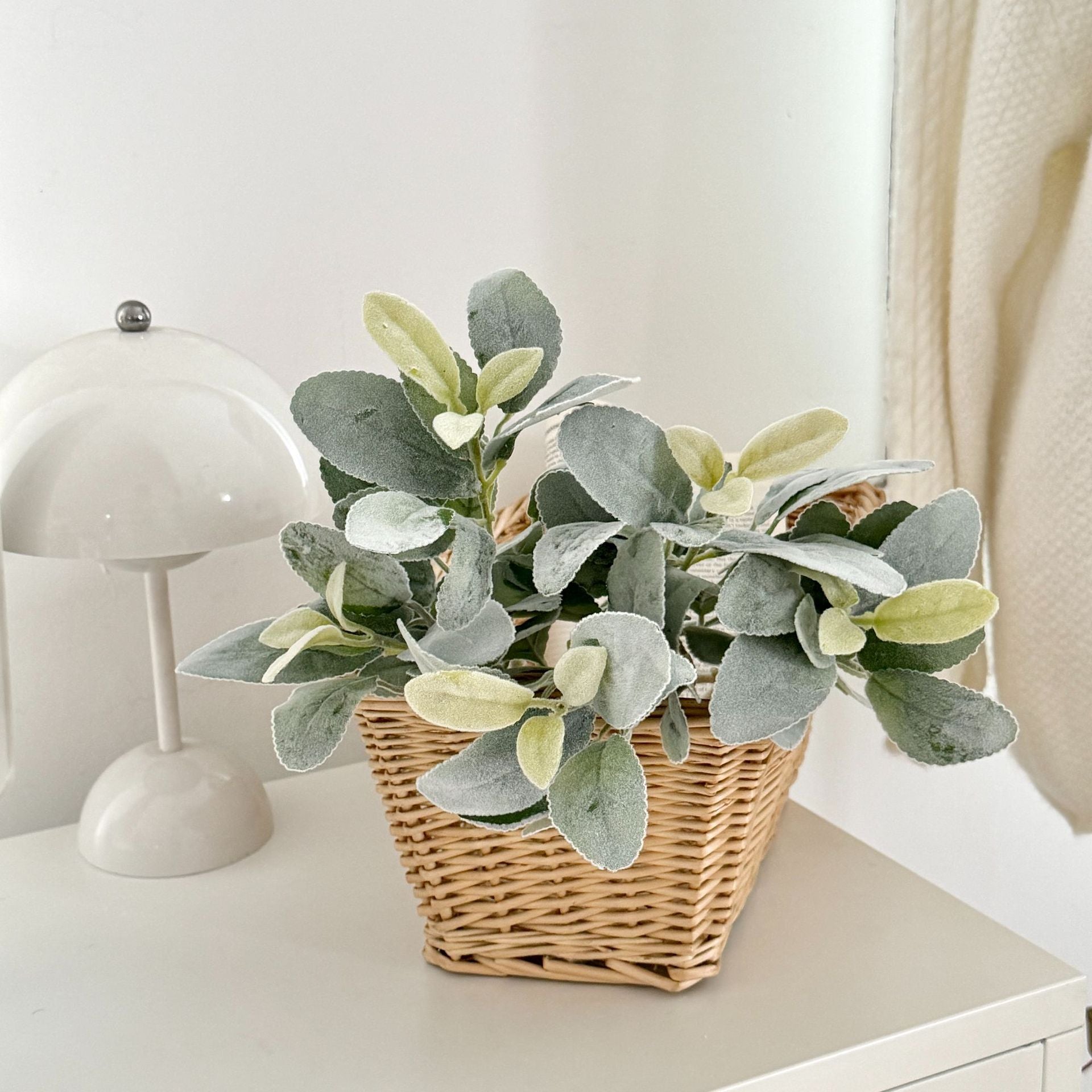 Oreille d'Ours Artificielle (Stachys), 37 cm, Tige Floquée au Réalisme Saisissant, Vert Poudré, pour Déco Champêtre, Mariage, Maison