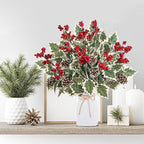 Lot de 2 Bouquets Artificiels Baies Rouges et Pommes de Pin, 41 cm, Feuillage Givré, Décoration de Noël, Ambiance Champêtre pour Maison, Mariage, Fêtes