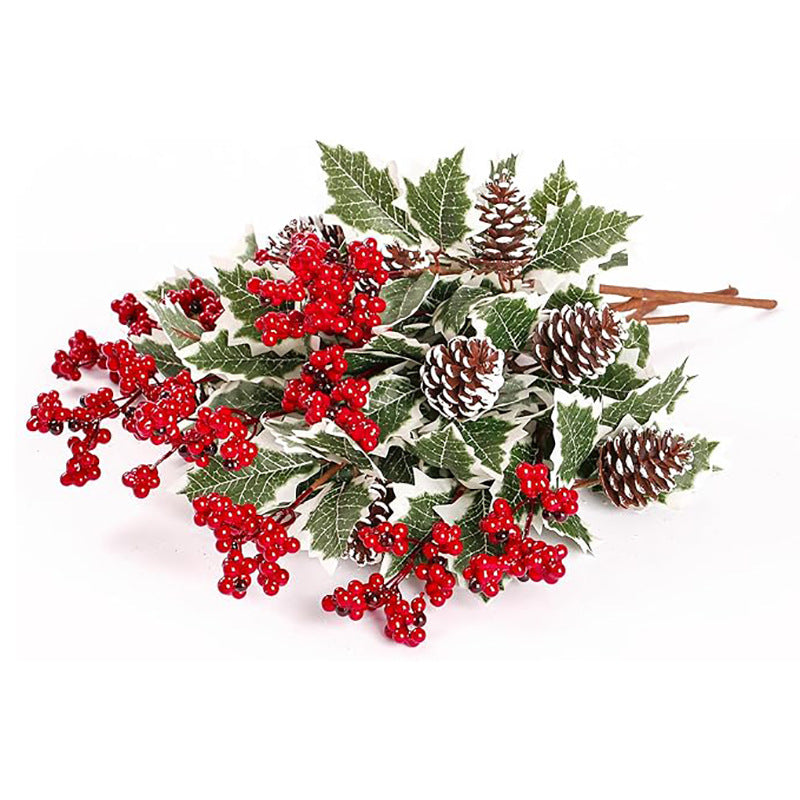 Lot de 2 Bouquets Artificiels Baies Rouges et Pommes de Pin, 41 cm, Feuillage Givré, Décoration de Noël, Ambiance Champêtre pour Maison, Mariage, Fêtes