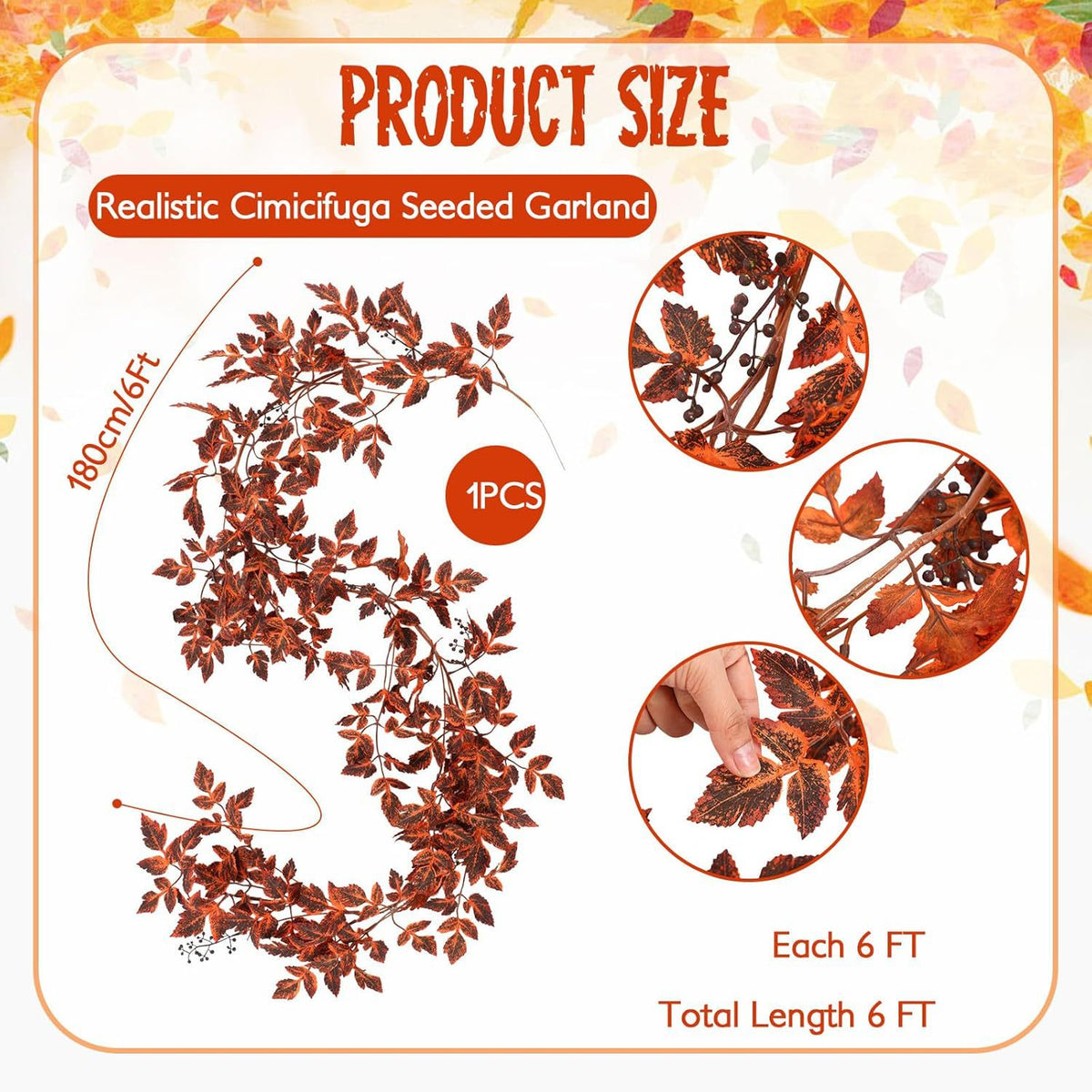 Guirlande Feuille d'Érable Artificielle 180 cm, Lierre d'Automne Réaliste, Décoration Murale Poétique pour Maison, Mariage Champêtre, Fête