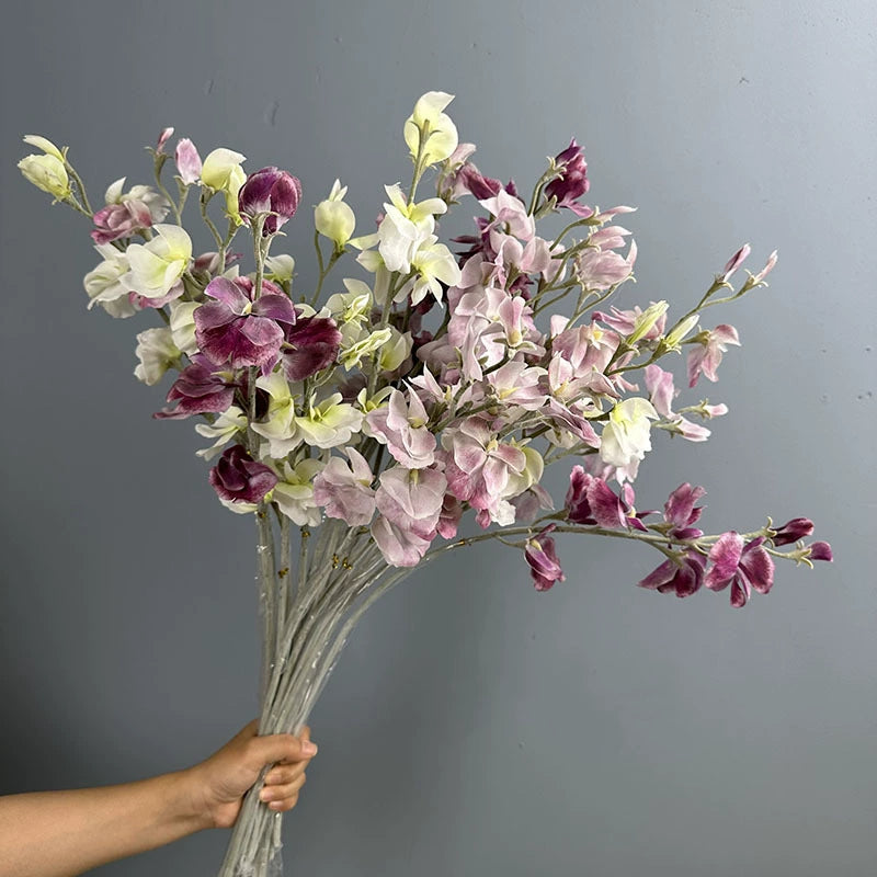 Fleurs Artificielles Pois de Senteur, Grande Tige 63 cm, Toucher Réel, Bouquet Décoratif pour Vase, Maison, Mariage Champêtre, Ambiance Rétro