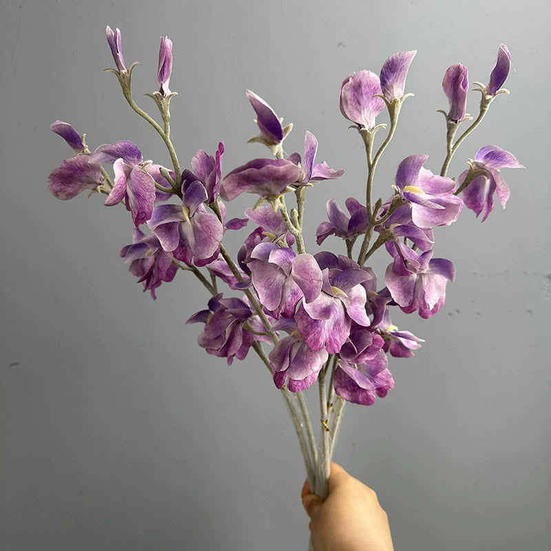 Fleurs Artificielles Pois de Senteur, Grande Tige 63 cm, Toucher Réel, Bouquet Décoratif pour Vase, Maison, Mariage Champêtre, Ambiance Rétro