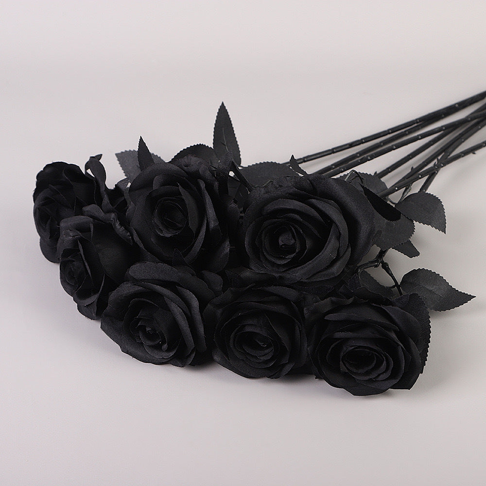 Rose Noire Artificielle Grande Tige 50cm, Fleur Gothique Ultra-Réaliste, Décoration Mariage Bohème Sombre, Maison, Fête, Qualité Premium