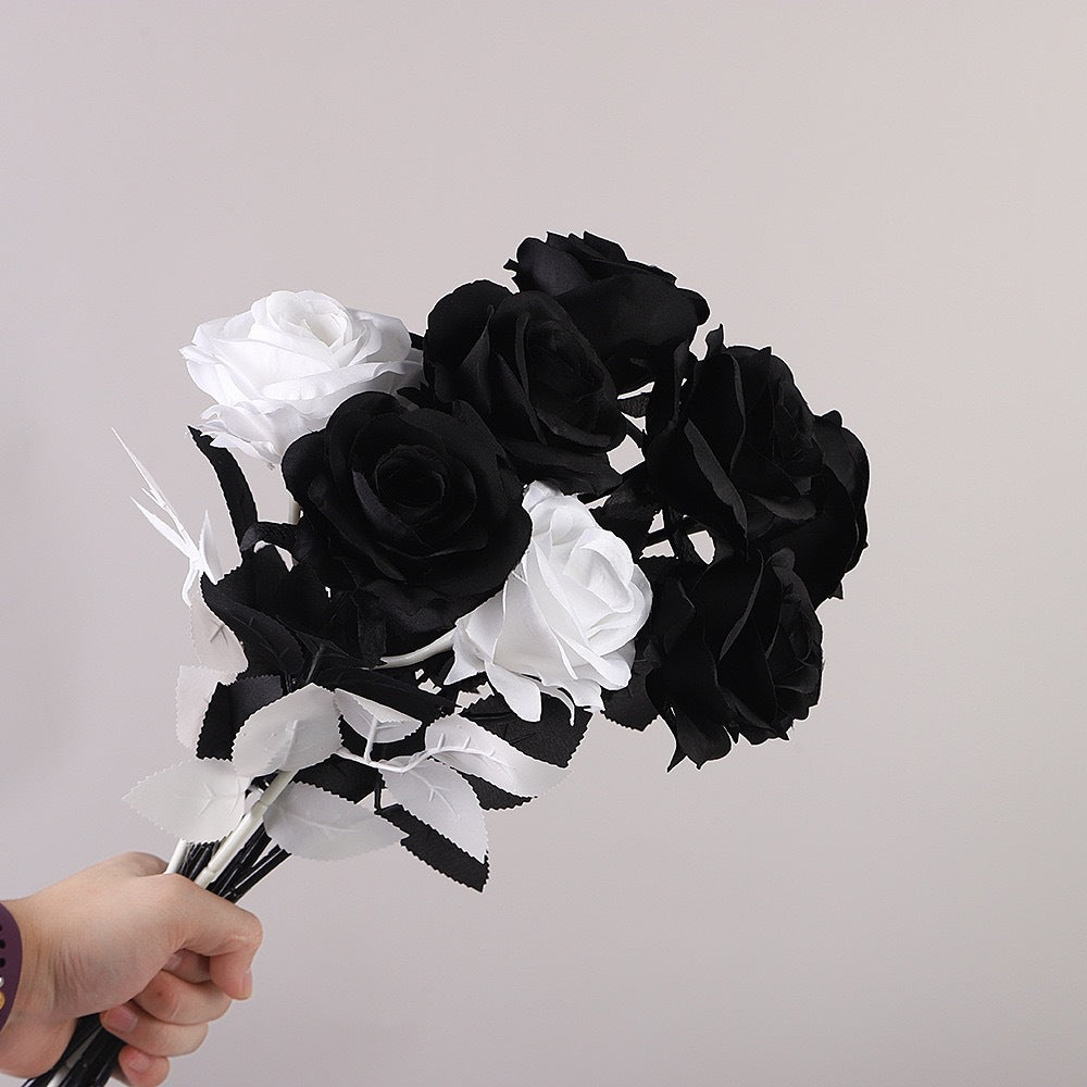 Rose Noire Artificielle Grande Tige 50cm, Fleur Gothique Ultra-Réaliste, Décoration Mariage Bohème Sombre, Maison, Fête, Qualité Premium