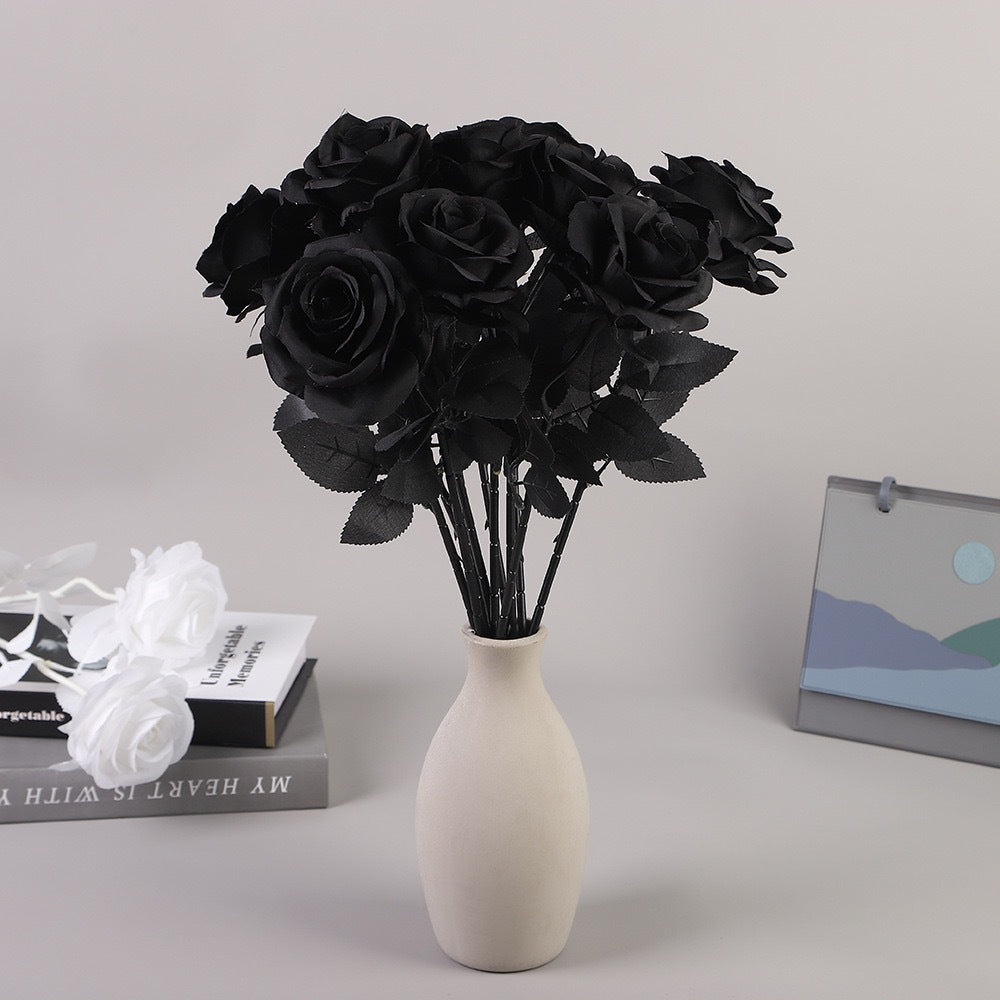 Rose Noire Artificielle Grande Tige 50cm, Fleur Gothique Ultra-Réaliste, Décoration Mariage Bohème Sombre, Maison, Fête, Qualité Premium