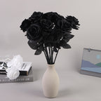 Rose Noire Artificielle Grande Tige 50cm, Fleur Gothique Ultra-Réaliste, Décoration Mariage Bohème Sombre, Maison, Fête, Qualité Premium