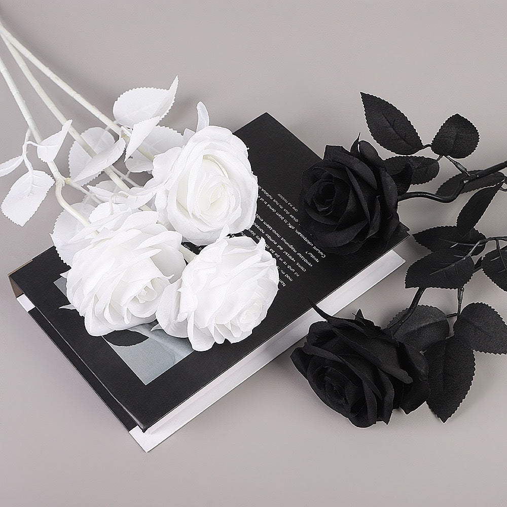 Rose Noire Artificielle Grande Tige 50cm, Fleur Gothique Ultra-Réaliste, Décoration Mariage Bohème Sombre, Maison, Fête, Qualité Premium