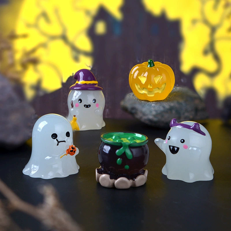 Figurines Halloween Phosphorescentes, Fantômes & Citrouilles en Résine, Décoration Poétique pour Micro-Paysage, Jardin de Fées, Bricolage DIY