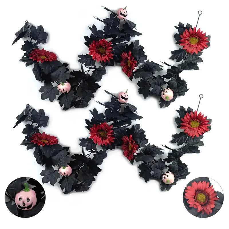 Décoration d'Halloween en Vigne Artificielle, 200 cm, Feuilles d'Erable et Citrouilles, Parfait pour Mariages, Intérieur et Extérieur, Événements Festifs