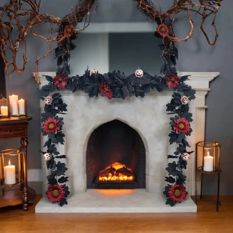 Décoration d'Halloween en Vigne Artificielle, 200 cm, Feuilles d'Erable et Citrouilles, Parfait pour Mariages, Intérieur et Extérieur, Événements Festifs