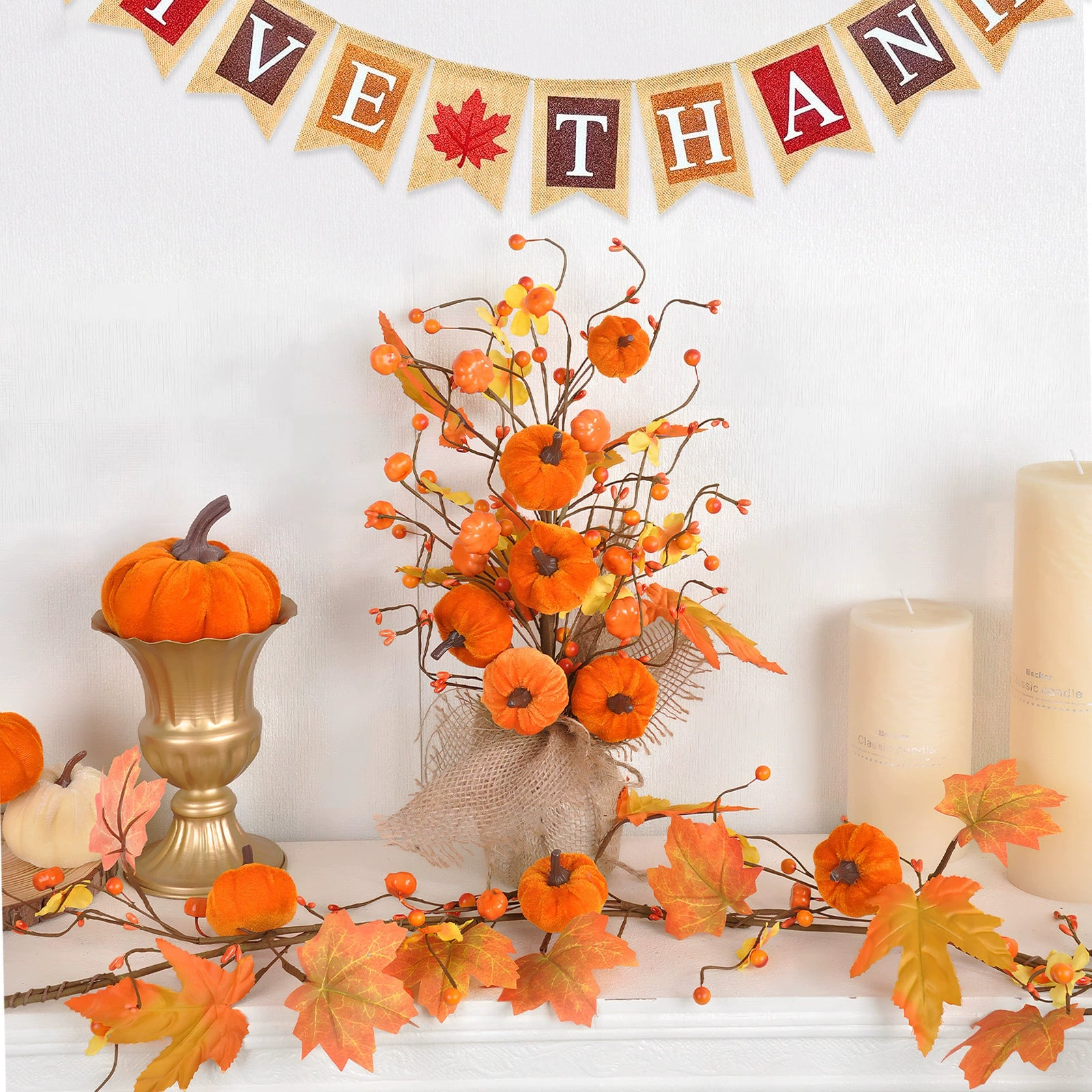 Petit Arbre Artificiel d'Automne 40 cm, Citrouilles & Feuilles d'Érable, Centre de Table Rustique, Déco Maison Esprit Campagne Chic, Mariage