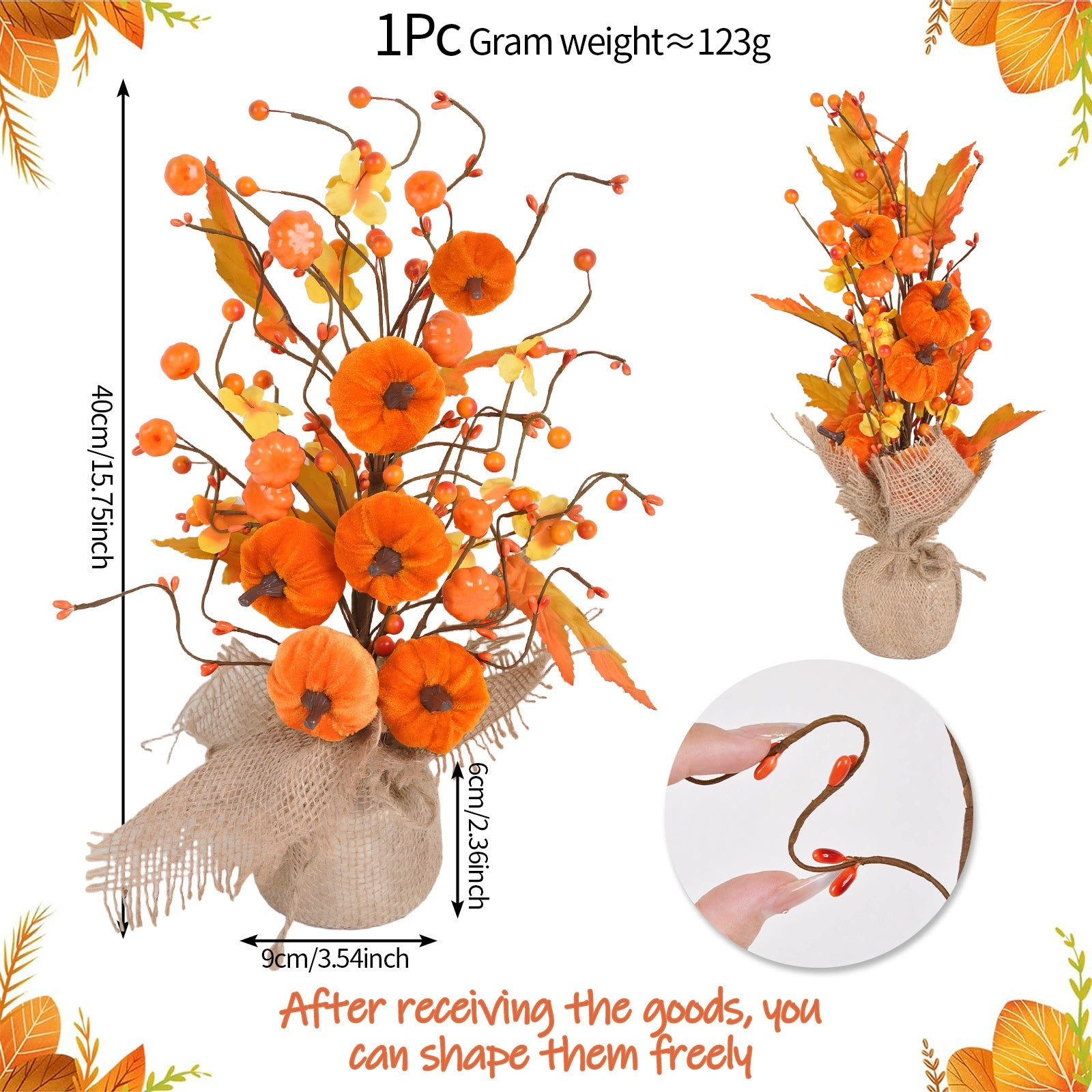 Petit Arbre Artificiel d'Automne 40 cm, Citrouilles & Feuilles d'Érable, Centre de Table Rustique, Déco Maison Esprit Campagne Chic, Mariage