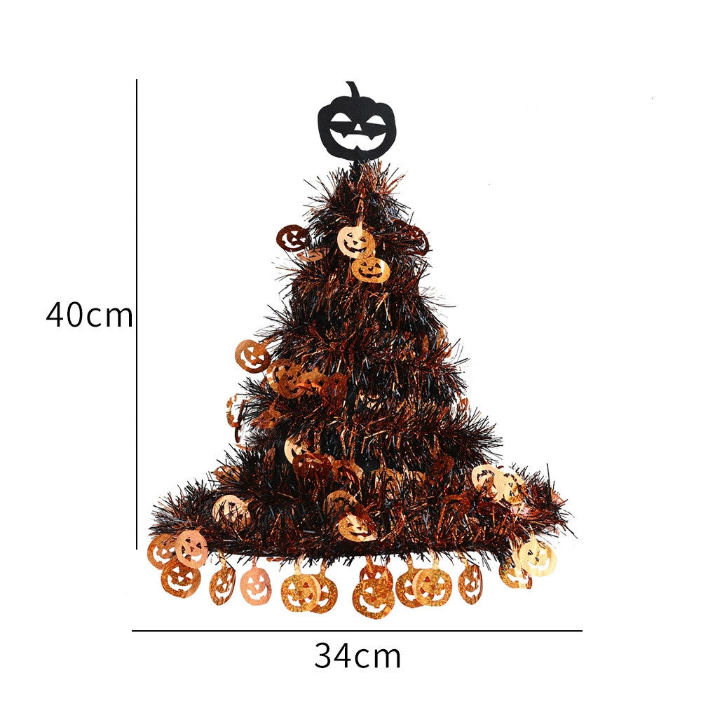 Chapeau de Sorcière Halloween Décoration, Suspension Scintillante 40cm, Argenté ou Orange, Déco Festive pour Porte, Jardin, Événements à Thème
