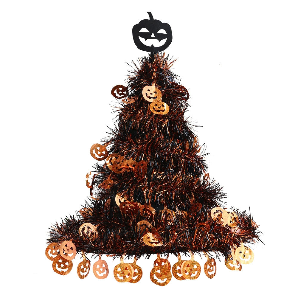 Chapeau de Sorcière Halloween Décoration, Suspension Scintillante 40cm, Argenté ou Orange, Déco Festive pour Porte, Jardin, Événements à Thème