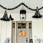 Chapeau de Sorcière Halloween Décoration, Suspension Scintillante 40cm, Argenté ou Orange, Déco Festive pour Porte, Jardin, Événements à Thème