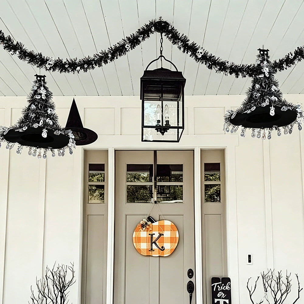 Chapeau de Sorcière Halloween Décoration, Suspension Scintillante 40cm, Argenté ou Orange, Déco Festive pour Porte, Jardin, Événements à Thème