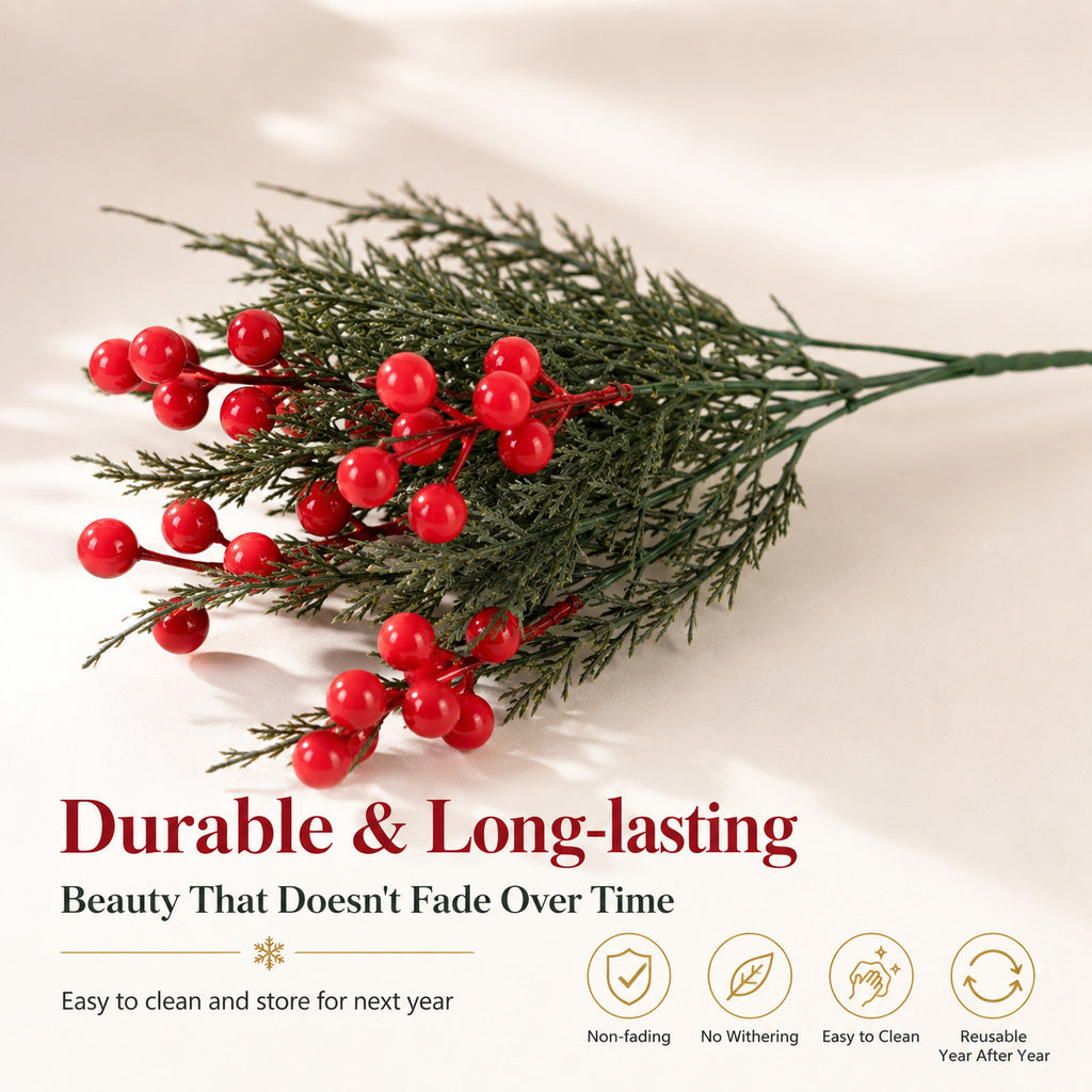 Lot de 2 Branches de Baies Artificielles Rouges, 31/36cm, Aspect Naturel, Décoration Noël, Mariage Champêtre, Composition Florale