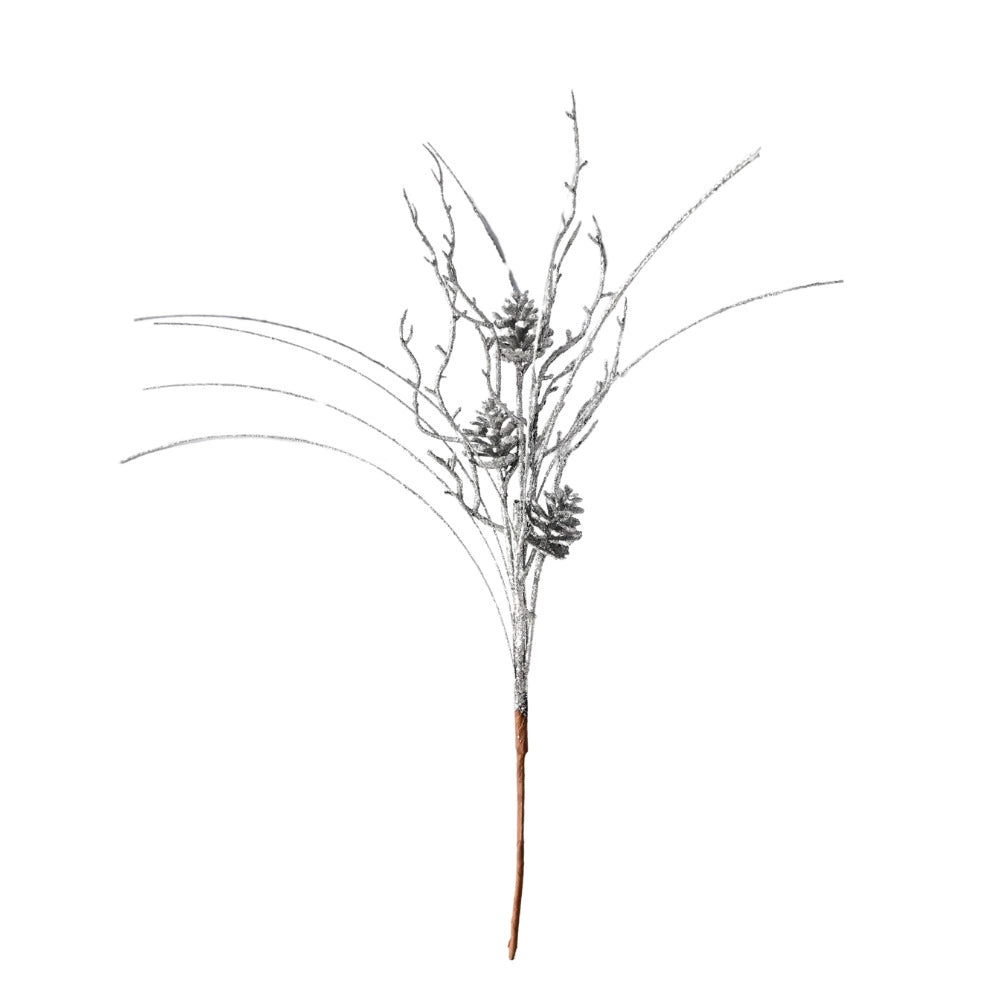 Bouquet de Noël 10 branches avec cônes de pin, décorations scintillantes or et argent, 50 cm, parfait pour mariage, décoration intérieure, Noël, événements