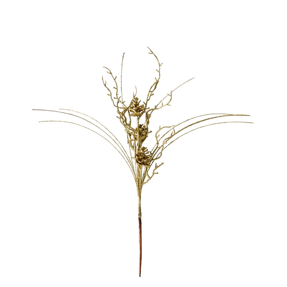 Bouquet de Noël 10 branches avec cônes de pin, décorations scintillantes or et argent, 50 cm, parfait pour mariage, décoration intérieure, Noël, événements