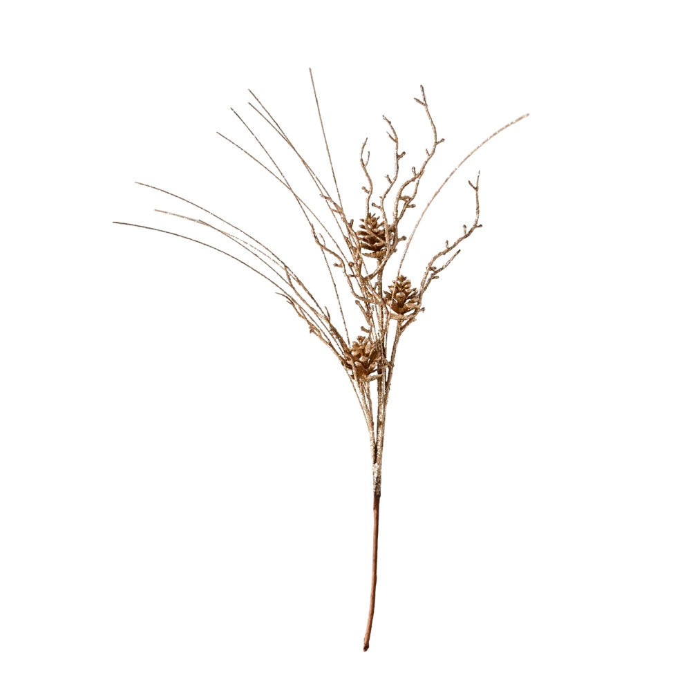 Bouquet de Noël 10 branches avec cônes de pin, décorations scintillantes or et argent, 50 cm, parfait pour mariage, décoration intérieure, Noël, événements