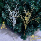 Bouquet de Noël 10 branches avec cônes de pin, décorations scintillantes or et argent, 50 cm, parfait pour mariage, décoration intérieure, Noël, événements