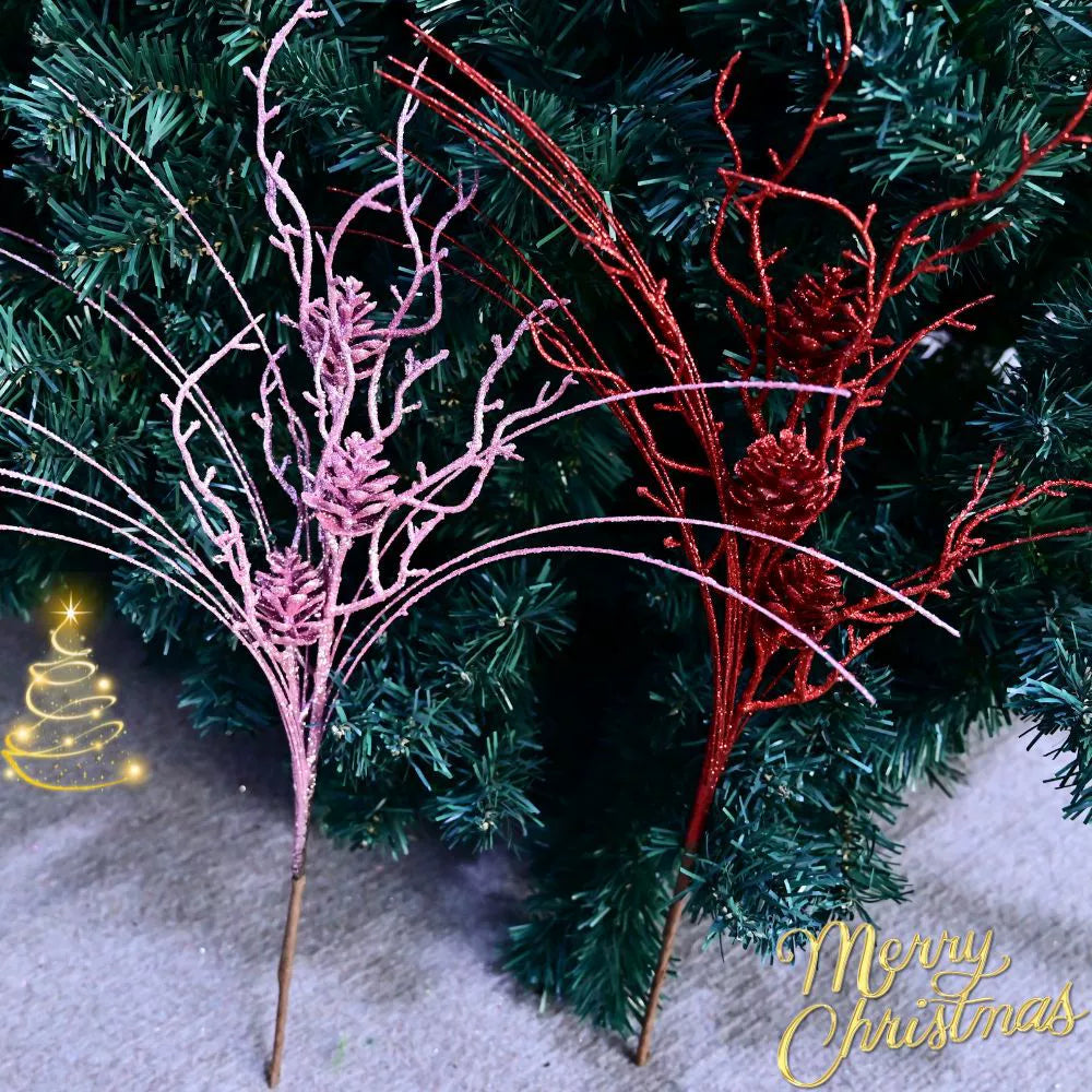 Bouquet de Noël 10 branches avec cônes de pin, décorations scintillantes or et argent, 50 cm, parfait pour mariage, décoration intérieure, Noël, événements