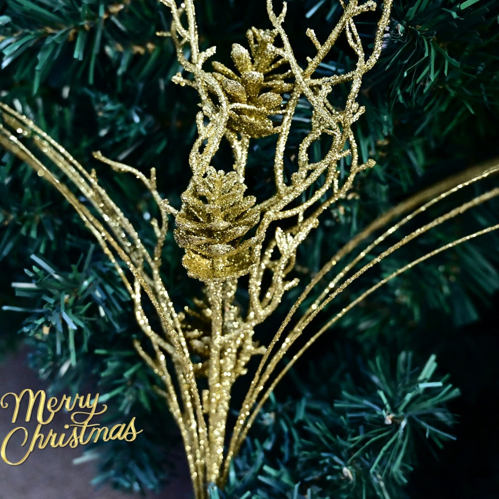 Bouquet de Noël 10 branches avec cônes de pin, décorations scintillantes or et argent, 50 cm, parfait pour mariage, décoration intérieure, Noël, événements