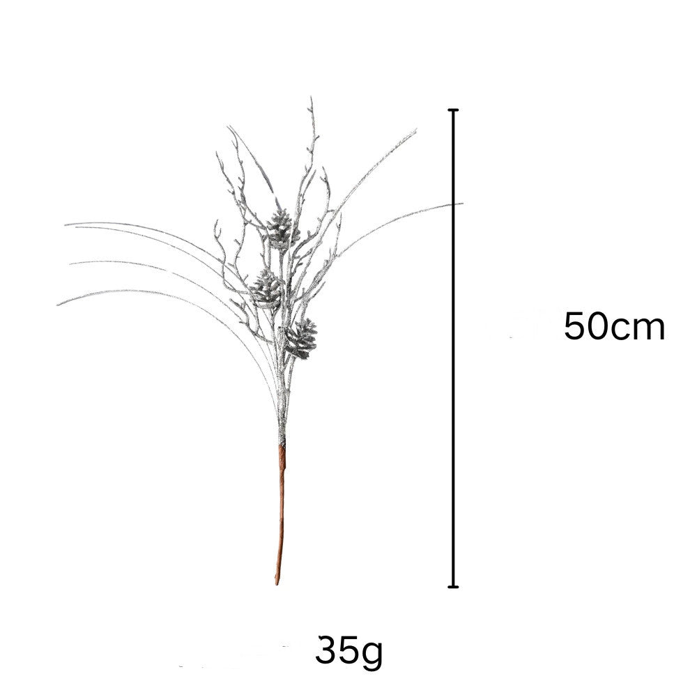 Bouquet de Noël 10 branches avec cônes de pin, décorations scintillantes or et argent, 50 cm, parfait pour mariage, décoration intérieure, Noël, événements
