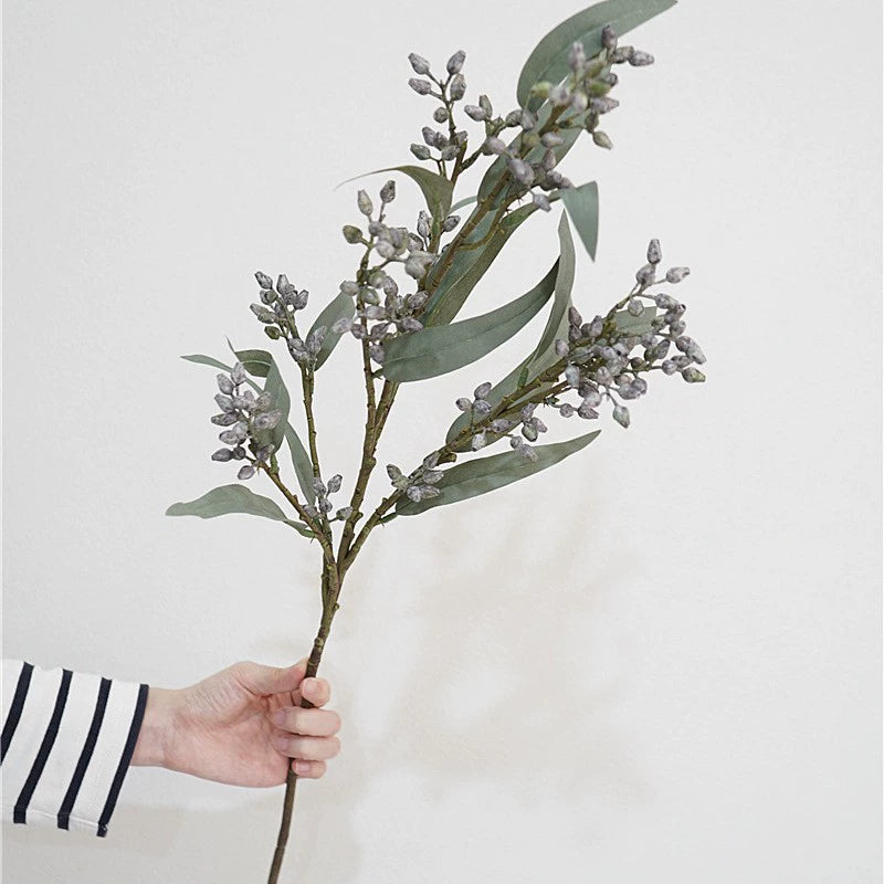 Eucalyptus artificiel 76 cm, décor haut de gamme, bleu, violet, jaune, rouge, idéal pour vase, décoration intérieure, mariage, ambiance champêtre