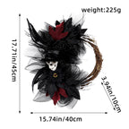 Couronne d'Halloween en Tulle avec Crâne et Branches Sèches, 45cm Rouge et 40cm Violet, Décoration de Fête, Idéal pour Mariages, Intérieur ou Extérieur