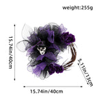 Couronne d'Halloween en Tulle avec Crâne et Branches Sèches, 45cm Rouge et 40cm Violet, Décoration de Fête, Idéal pour Mariages, Intérieur ou Extérieur