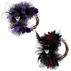 Couronne d'Halloween en Tulle avec Crâne et Branches Sèches, 45cm Rouge et 40cm Violet, Décoration de Fête, Idéal pour Mariages, Intérieur ou Extérieur