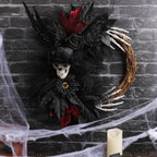 Couronne d'Halloween en Tulle avec Crâne et Branches Sèches, 45cm Rouge et 40cm Violet, Décoration de Fête, Idéal pour Mariages, Intérieur ou Extérieur
