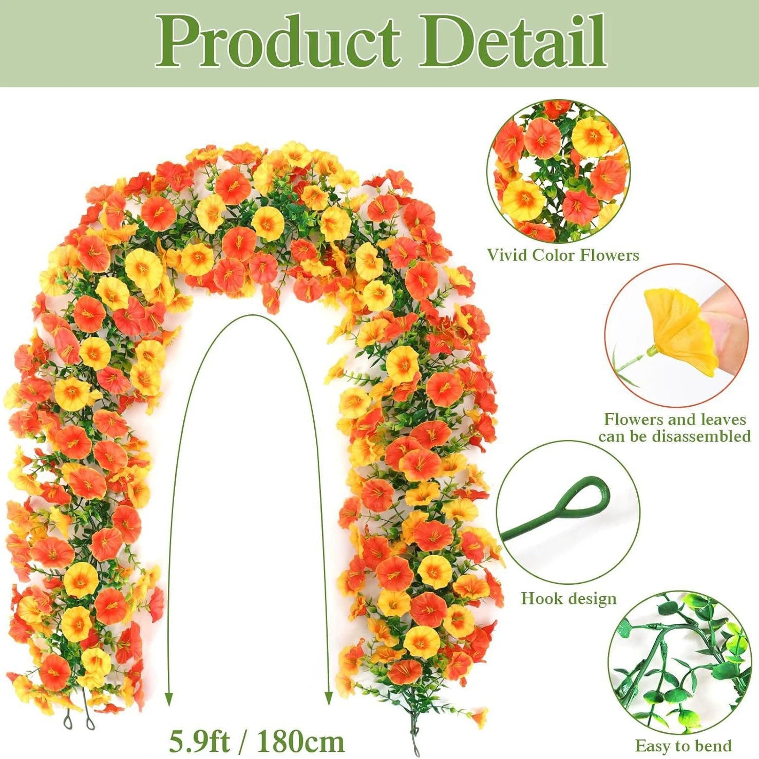 Lot de 2 Vignes de Liseron Artificielles, Guirlande Eucalyptus 180 cm, Lierre Fleuri Réaliste pour Décoration Murale, Mariage Champêtre, Balcon