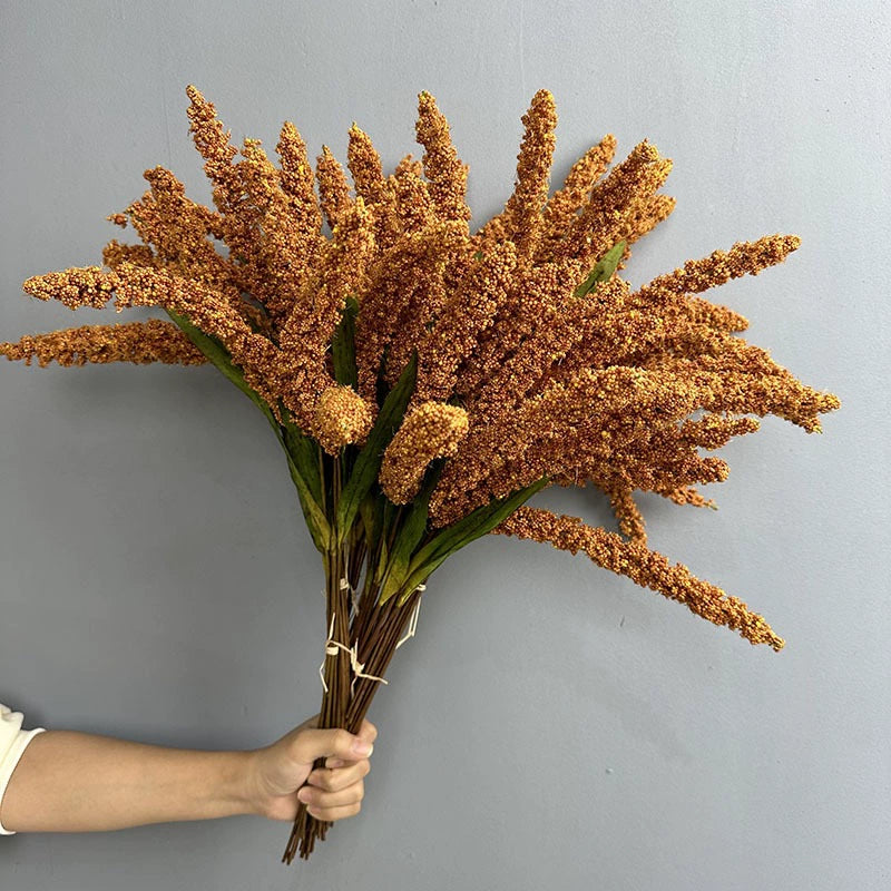 Faux Épis de Blé Naturels 53 cm, Décoration Élégante en Orange, Vert, Jaune, Idéal pour Mariages, Intérieurs et Espaces Extérieurs