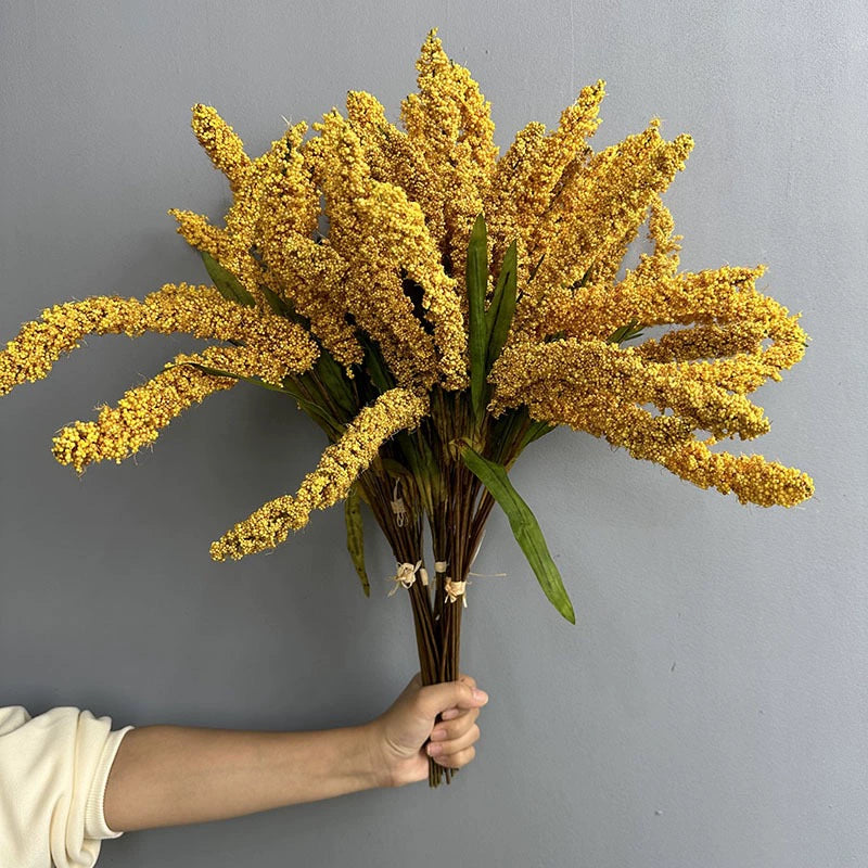 Faux Épis de Blé Naturels 53 cm, Décoration Élégante en Orange, Vert, Jaune, Idéal pour Mariages, Intérieurs et Espaces Extérieurs