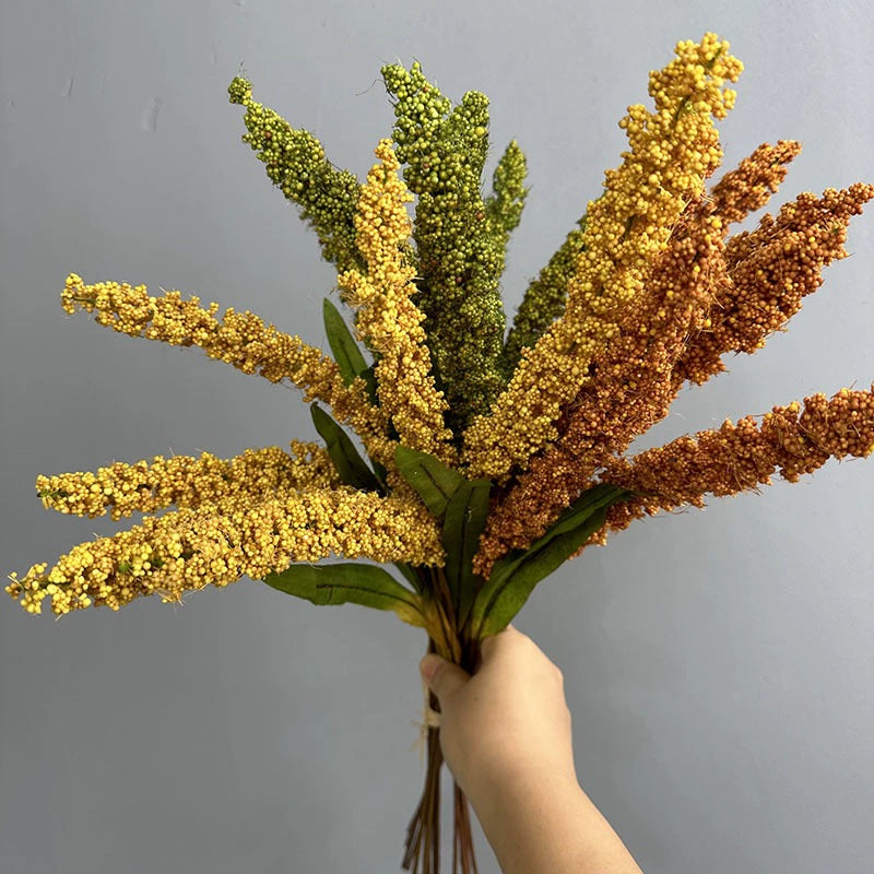 Faux Épis de Blé Naturels 53 cm, Décoration Élégante en Orange, Vert, Jaune, Idéal pour Mariages, Intérieurs et Espaces Extérieurs