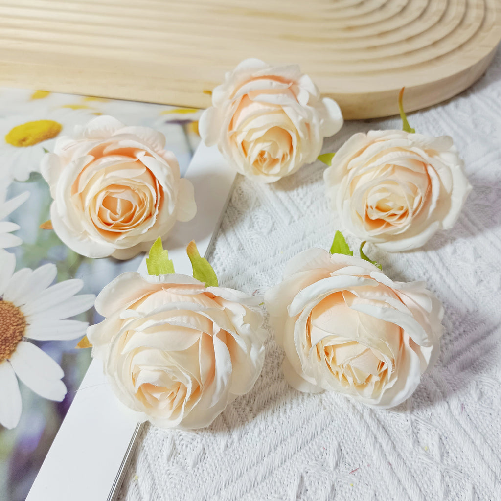 Têtes de Roses Artificielles 5cm, Lot de 5, Style Rétro Français, Réalisme Saisissant pour Mariage, DIY, Corsage, Décoration Champêtre