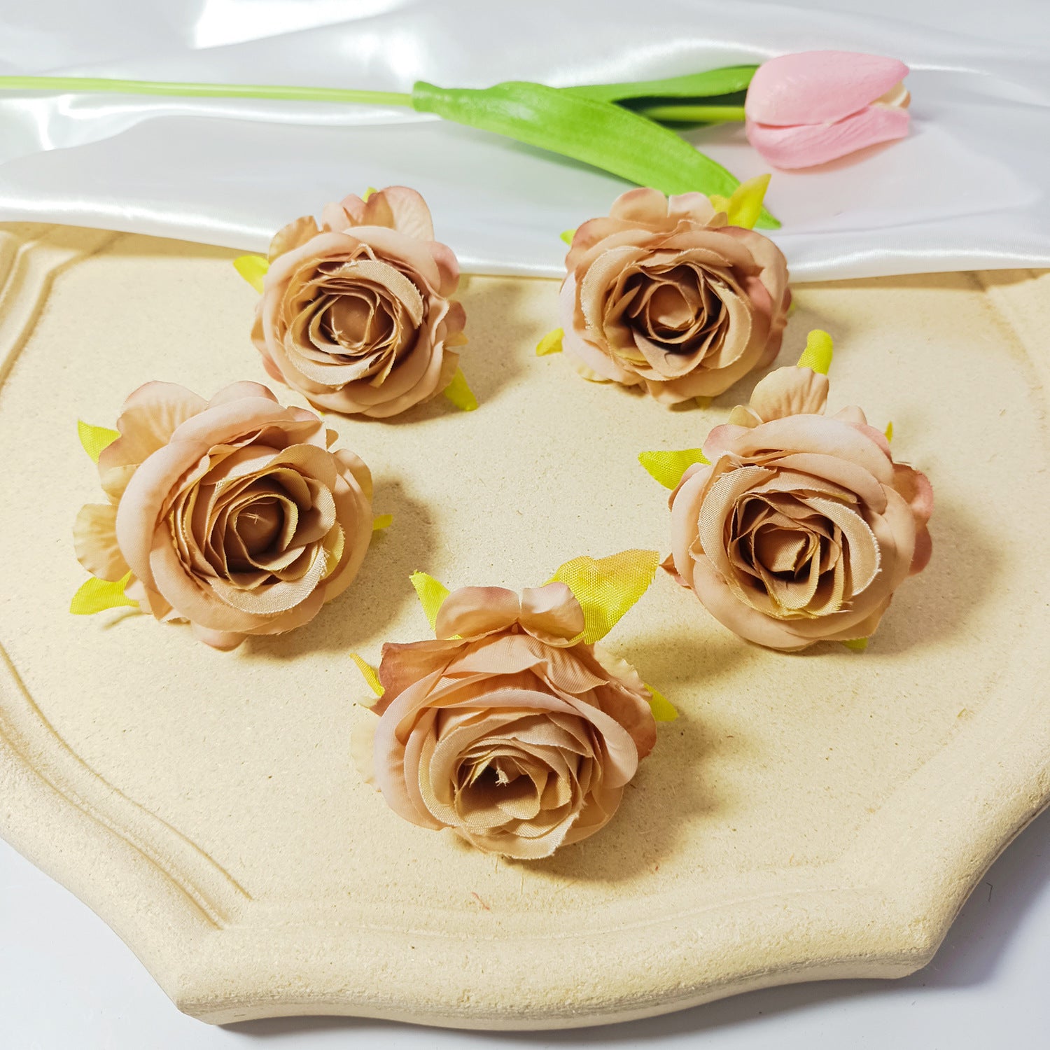 Têtes de Roses Artificielles 5cm, Lot de 5, Style Rétro Français, Réalisme Saisissant pour Mariage, DIY, Corsage, Décoration Champêtre