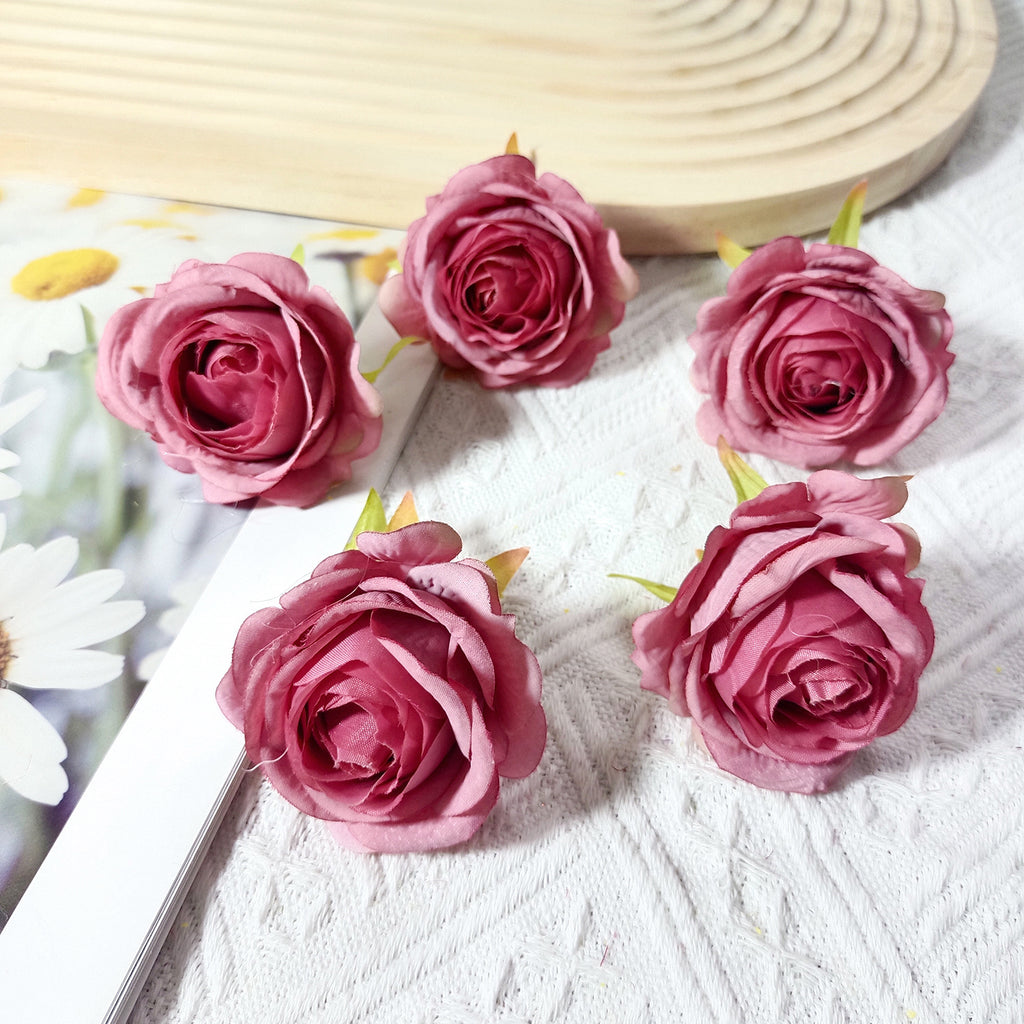 Têtes de Roses Artificielles 5cm, Lot de 5, Style Rétro Français, Réalisme Saisissant pour Mariage, DIY, Corsage, Décoration Champêtre