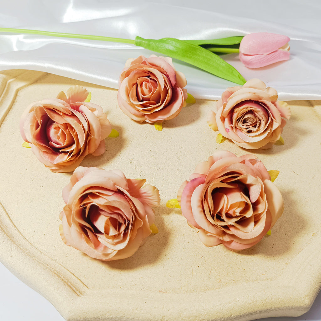 Têtes de Roses Artificielles 5cm, Lot de 5, Style Rétro Français, Réalisme Saisissant pour Mariage, DIY, Corsage, Décoration Champêtre