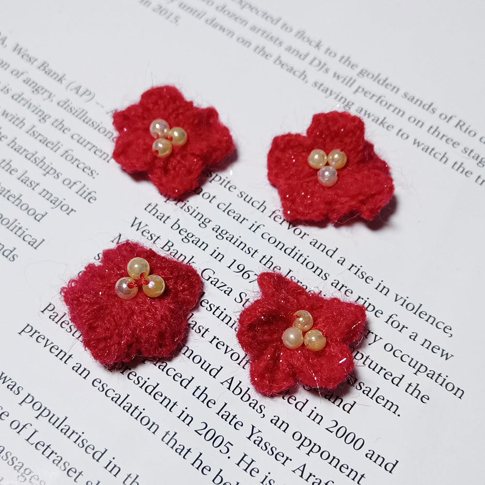 Lot de 5 Petites Fleurs en Laine Tricotées, 3 cm, Style Marguerite Fait Main, Déco Bohème Champêtre pour Mariage, DIY, Scrapbooking, Accessoires