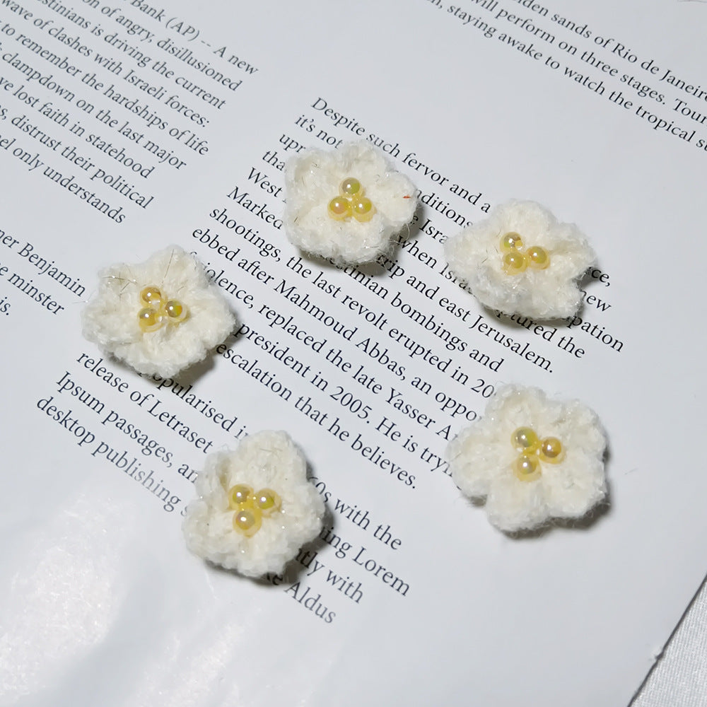 Lot de 5 Petites Fleurs en Laine Tricotées, 3 cm, Style Marguerite Fait Main, Déco Bohème Champêtre pour Mariage, DIY, Scrapbooking, Accessoires