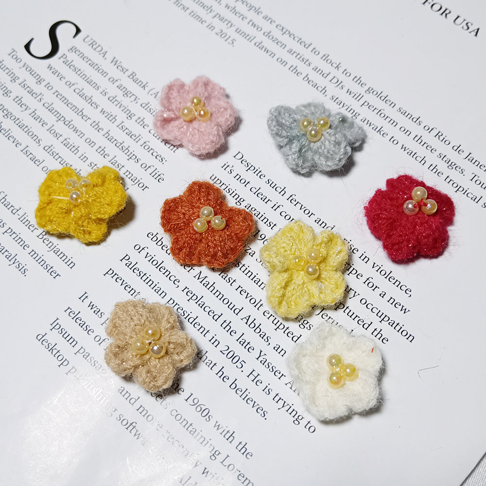 Lot de 5 Petites Fleurs en Laine Tricotées, 3 cm, Style Marguerite Fait Main, Déco Bohème Champêtre pour Mariage, DIY, Scrapbooking, Accessoires