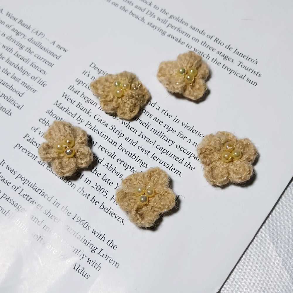Lot de 5 Petites Fleurs en Laine Tricotées, 3 cm, Style Marguerite Fait Main, Déco Bohème Champêtre pour Mariage, DIY, Scrapbooking, Accessoires