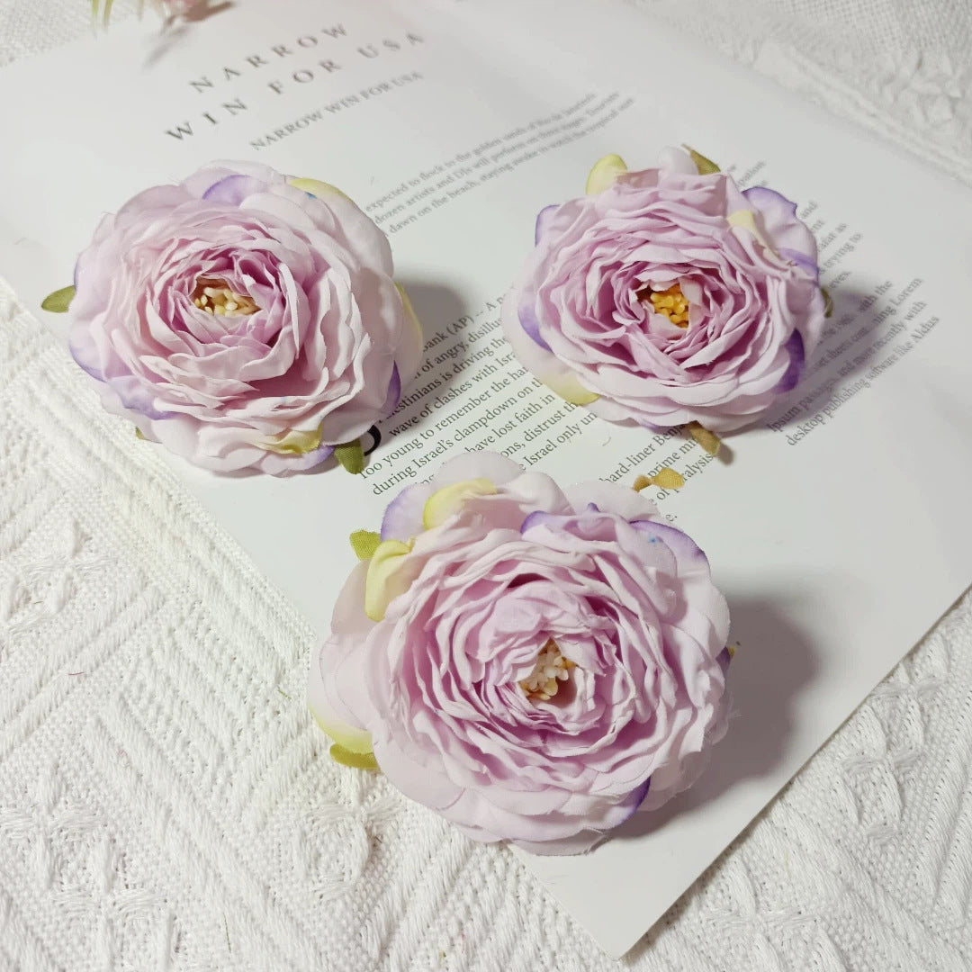 Lot de 3 Têtes de Camélia Artificiel 7cm, Fleur Pivoine Rétro pour DIY Mariage, Corsage, Déco Murale, Ambiance Sud de la France